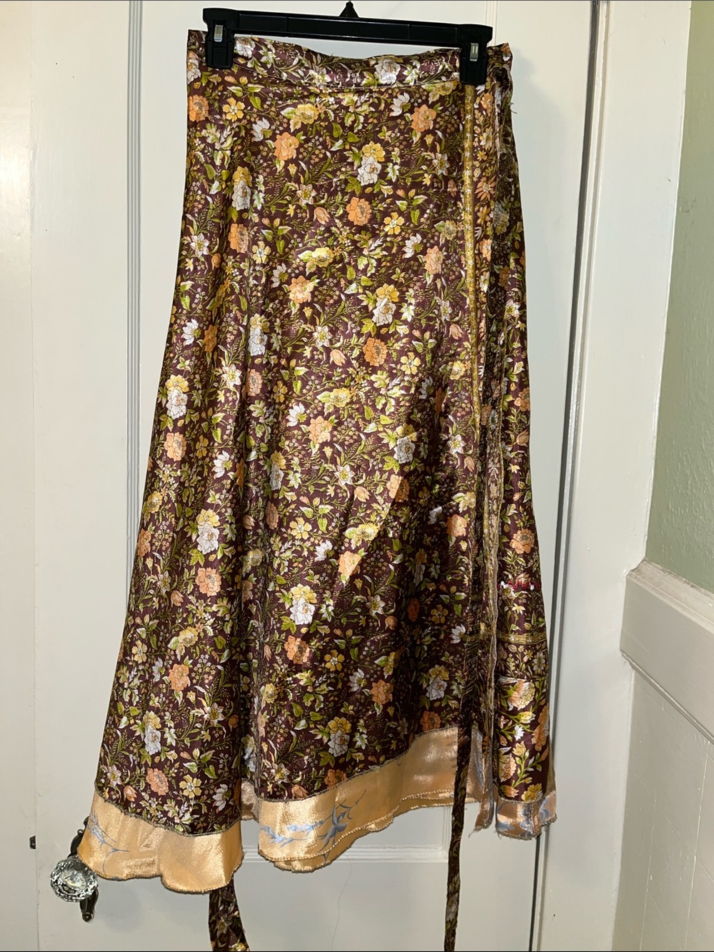 Floral Brown/Gold Reversible Wrap Skirt